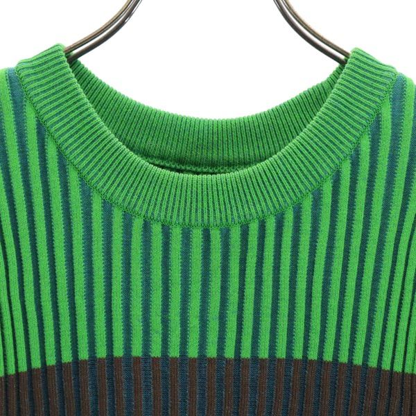 MAISON SPECIAL メゾンスペシャル 日本製 ボーダー柄 ノースリーブ リブ ニット F グリーン レディース