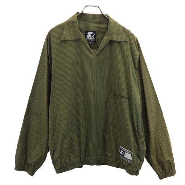 STARTER スターター ストライプ 長袖 プルオーバー シャツ M カーキ メンズ