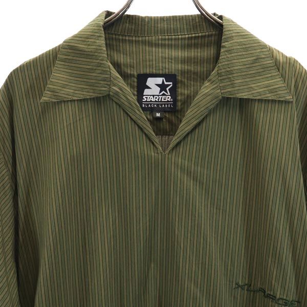 STARTER スターター ストライプ 長袖 プルオーバー シャツ M カーキ メンズ