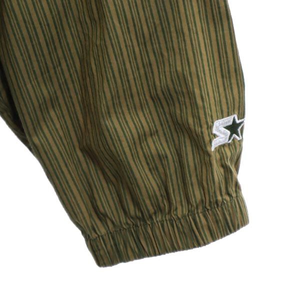 STARTER スターター ストライプ 長袖 プルオーバー シャツ M カーキ メンズ