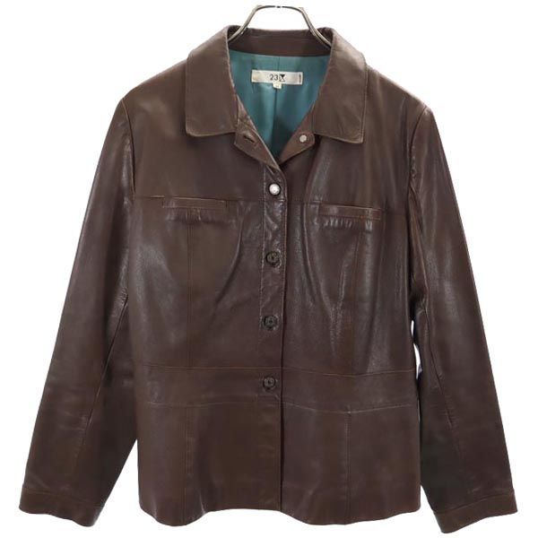 ONWARD オンワード レザージャケット 48 ブラウン ビッグサイズ 牛革 レディース