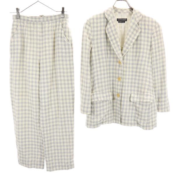 ジョルジオアルマーニ 80s 90s オールド イタリア製 チェック パンツスーツ 上下 セットアップ 40 グレー系 GIORGIO ARMANI レディース