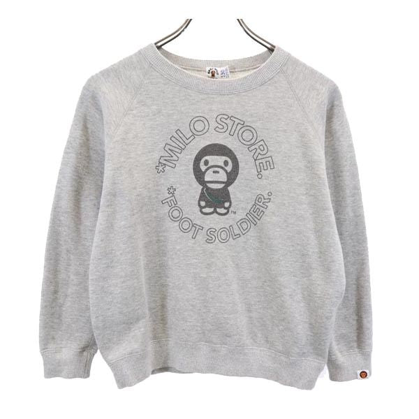 BABY MILO ベイビーマイロ 日本製 プリント 長袖 スウェット トレーナー 130 グレー系 裏起毛 A BATHING APE キッズ