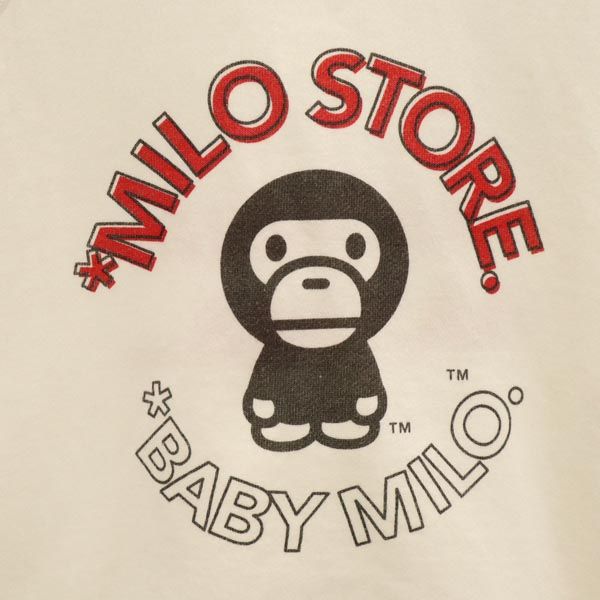 BABY MILO ベイビーマイロ 日本製 プリント 長袖 スウェット トレーナー 130 ホワイト 裏起毛 A BATHING APE キッズ