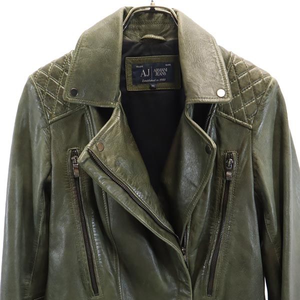 ARMANI JEANS アルマーニジーンズ ライダース レザージャケット 42 カーキ系 レディース