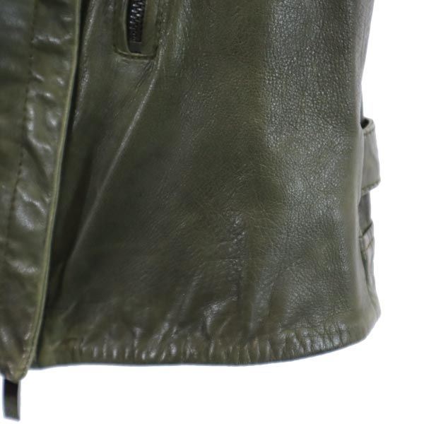 ARMANI JEANS アルマーニジーンズ ライダース レザージャケット 42 カーキ系 レディース