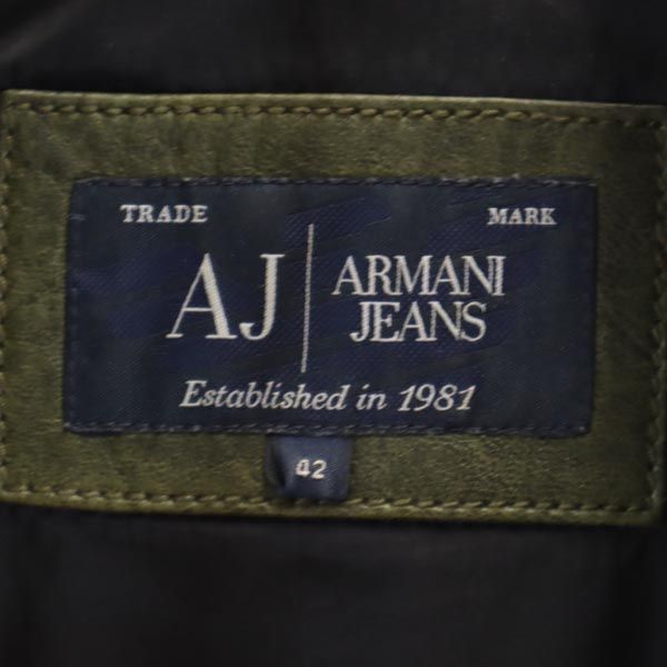 ARMANI JEANS アルマーニジーンズ ライダース レザージャケット 42 カーキ系 レディース
