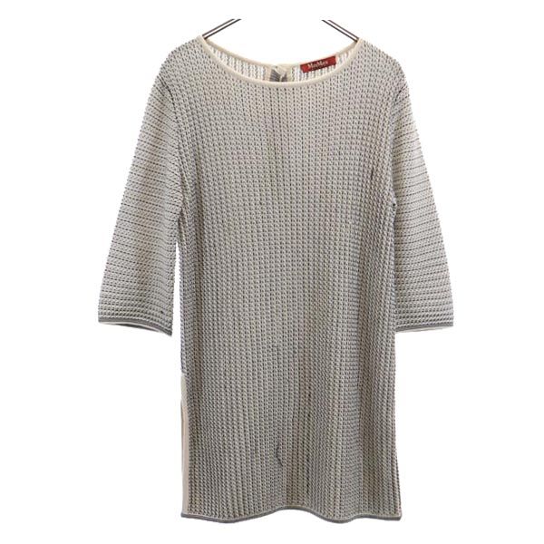 MAX MARA マックスマーラ 総柄 7分袖 ニット チュニック 白系 レディース