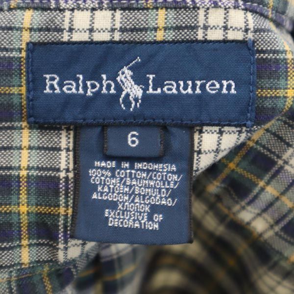 RALPH LAUREN ラルフローレン 刺繍 長袖 ボタンダウンシャツ 6 グリーン系 キッズ