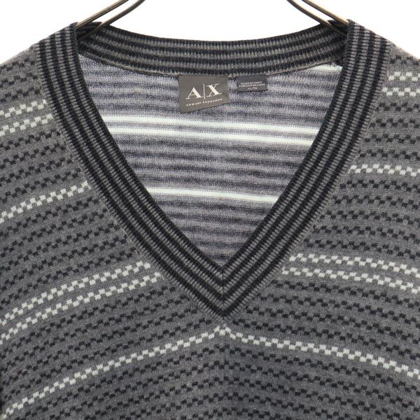 未使用 ARMANI EXCHANGE アルマーニエクスチェンジ ボーダー柄 長袖 Vネック ニット セーター XL グレー メンズ