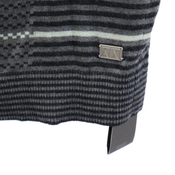 未使用 ARMANI EXCHANGE アルマーニエクスチェンジ ボーダー柄 長袖 Vネック ニット セーター XL グレー メンズ
