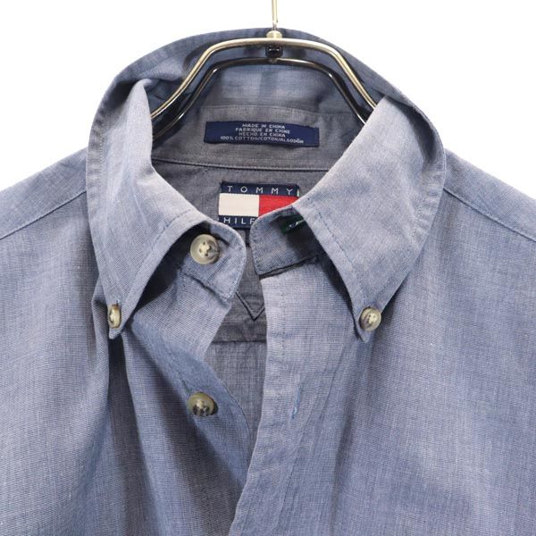 TOMMY HILFIGER トミーヒルフィガー 90s オールド 長袖 ボタンダウンシャツ M ネイビー系 メンズ