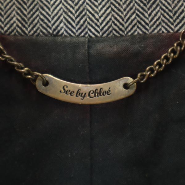 SEE BY CHLOE シーバイクロエ ウールブレンド 長袖 テーラードジャケット USA4 グレー系 ヘリンボーン レディース