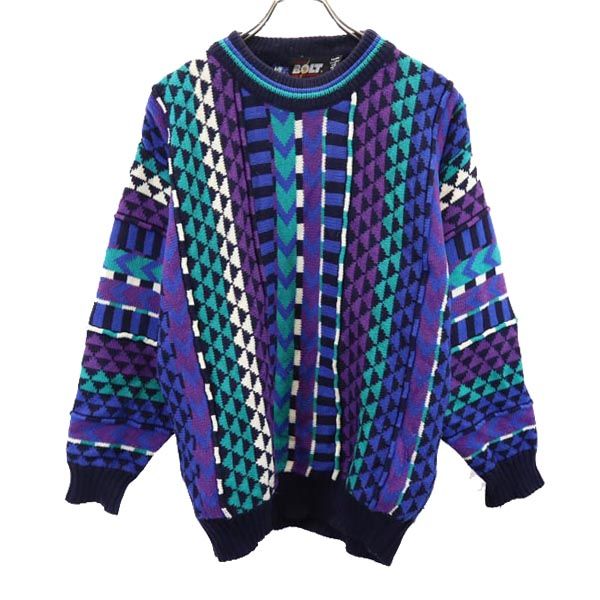 BOLT ボルト 総柄 長袖 セーター M ブルー系 ニット メンズ