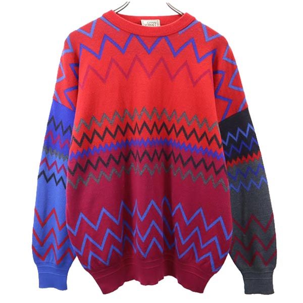 Gianni Versace ジャンニヴェルサーチ イタリア製 ウール 総柄 長袖 セーター 50 レッド系 ニット メンズ