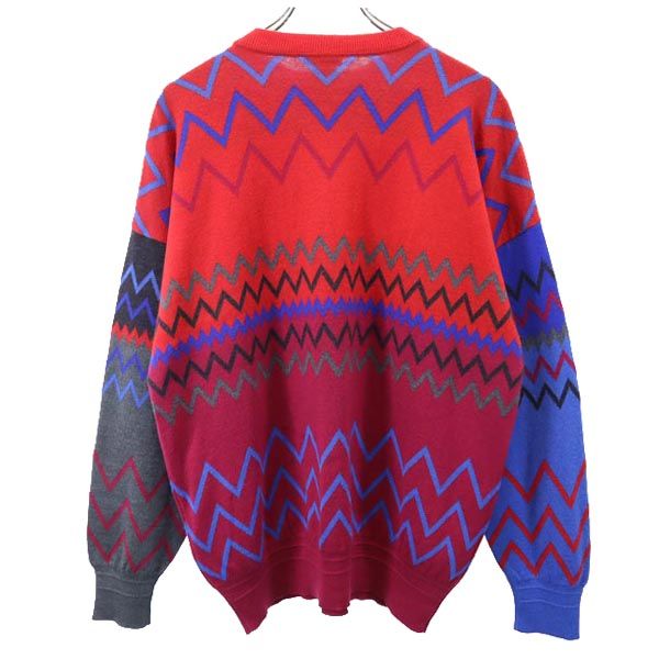 Gianni Versace ジャンニヴェルサーチ イタリア製 ウール 総柄 長袖 セーター 50 レッド系 ニット メンズ