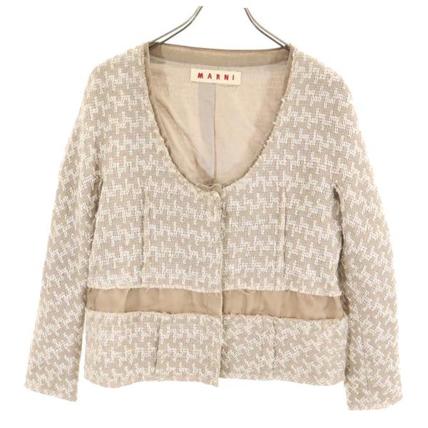 MARNI マルニ イタリア製 リネンブレンド ノーカラージャケット 42 グレージュ系 レディース