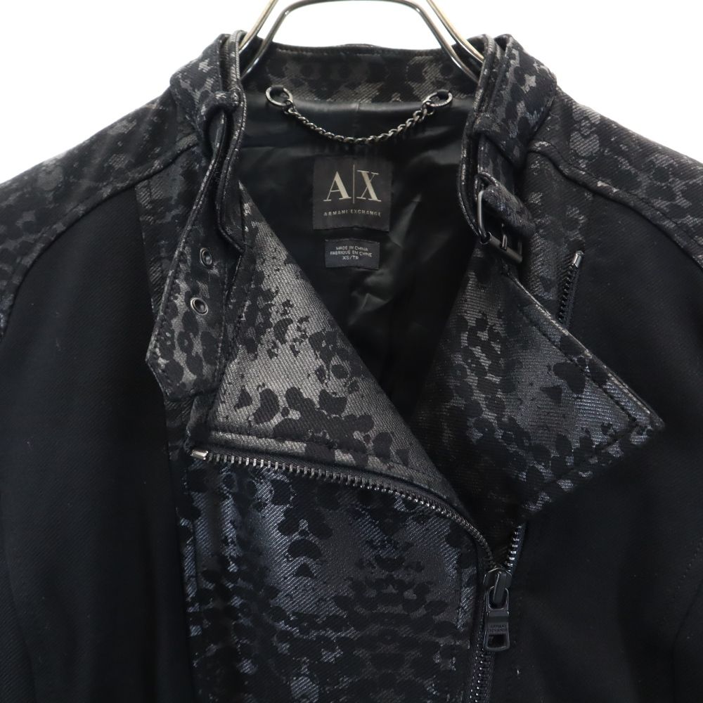 ARMANI EXCHANGE アルマーニエクスチェンジ 総柄 ダブルライダースジャケット XS ブラック系 レディース