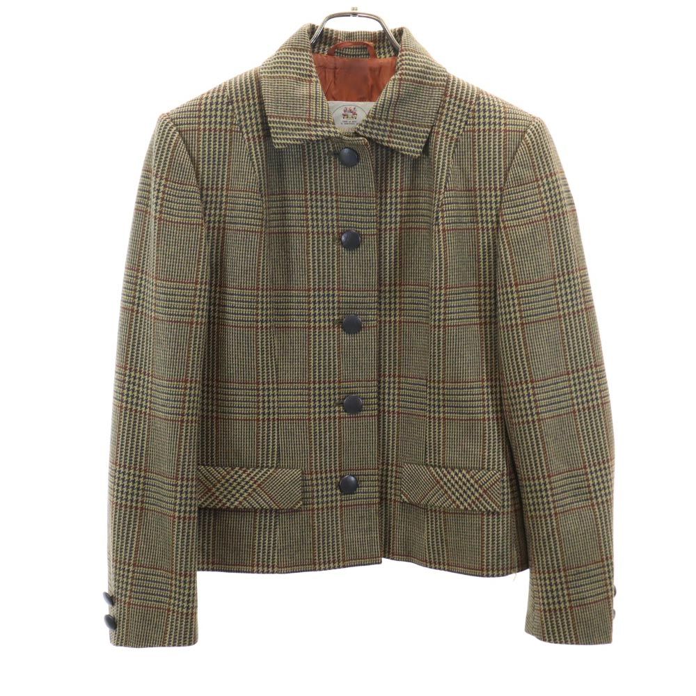 アクアスキュータム 英国製 チェック ウール テーラードジャケット ブラウン系 Aquascutum レディース