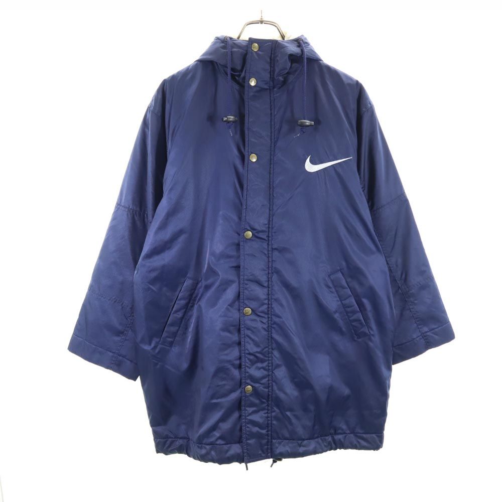 NIKE ナイキ 90s 00s 白タグ オールド トレーニング ベンチコート L(14/16) ネイビー フード キッズ