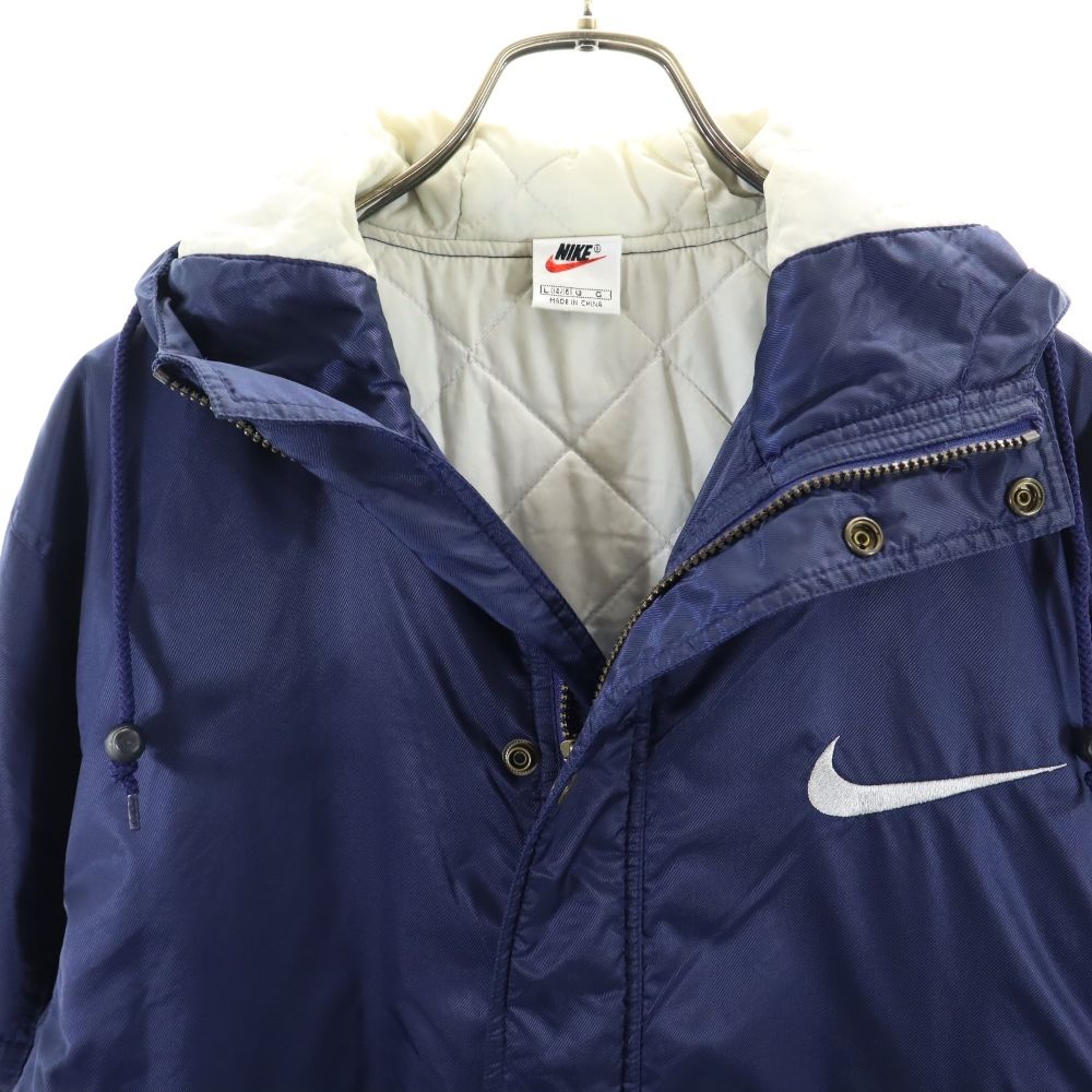 NIKE ナイキ 90s 00s 白タグ オールド トレーニング ベンチコート L(14/16) ネイビー フード キッズ