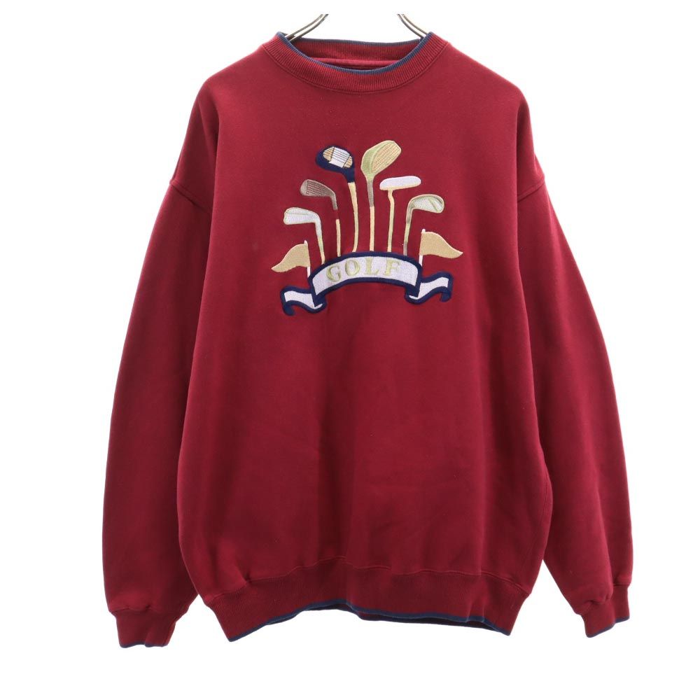 レッドクリフ 90s オールド 刺繍 ゴルフ 長袖 トレーナー L エンジ red cliff スウェット 裏起毛 メンズ