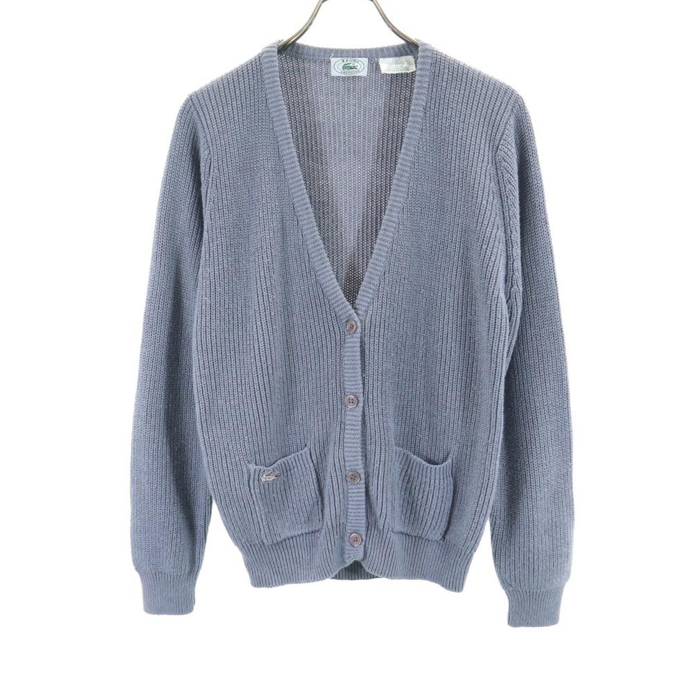 LACOSTE ラコステ 90s コットンブレンド オールド 長袖 ニット カーディガン M グレー系 レディース