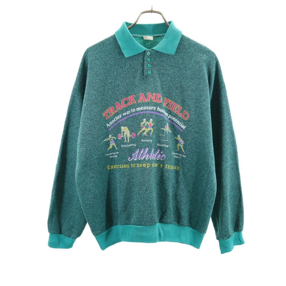OLD オールド 80s 90s 長袖 ポロシャツ S グリーン系 メンズ