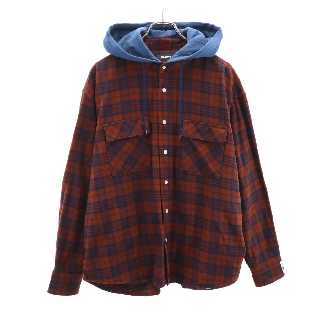 XLARGE エクストララージ チェック柄 長袖 フード付き シャツ M ブラウン系 メンズ