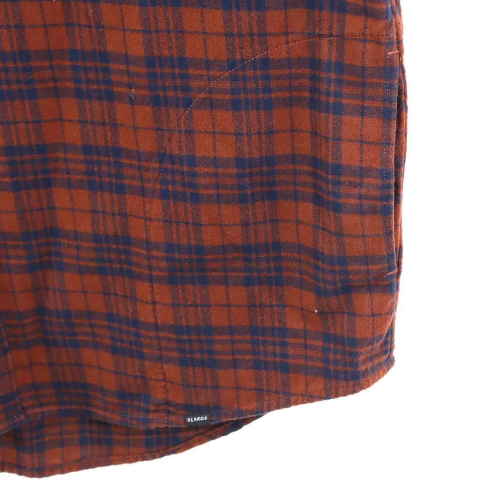 XLARGE エクストララージ チェック柄 長袖 フード付き シャツ M ブラウン系 メンズ