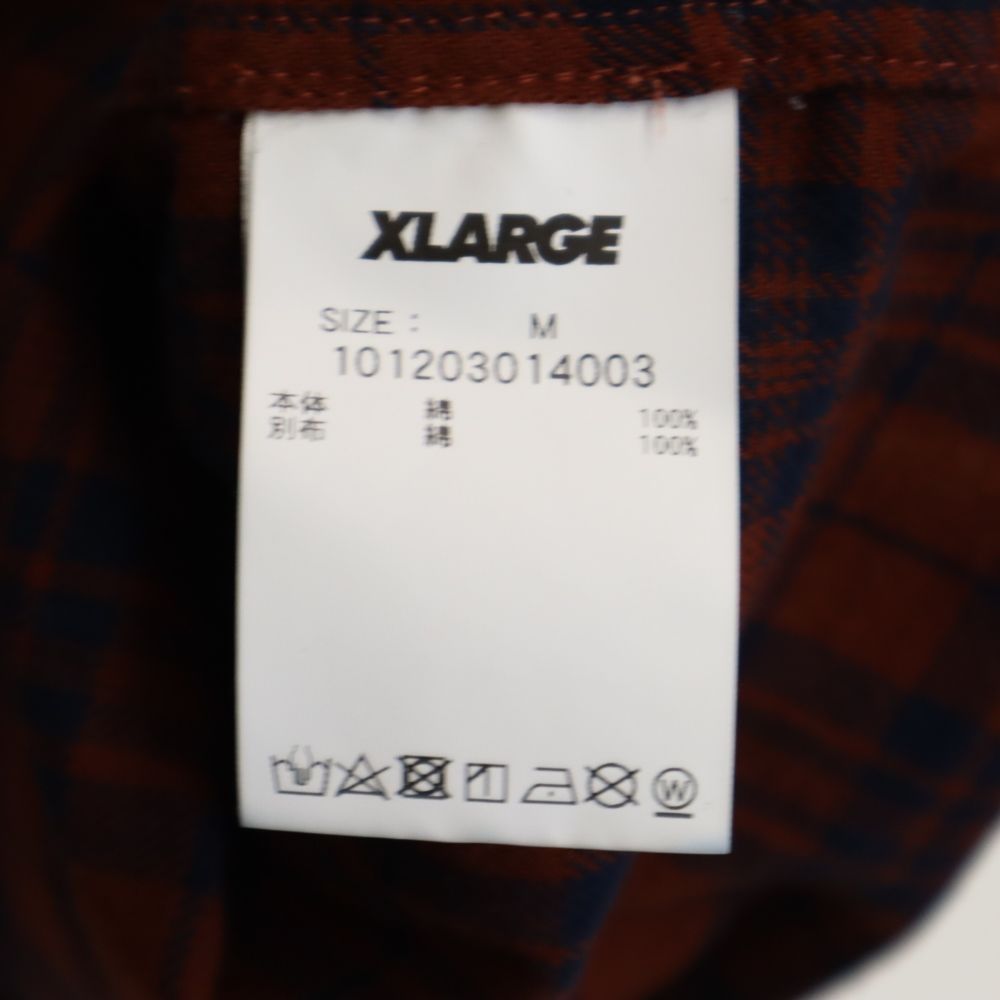 XLARGE エクストララージ チェック柄 長袖 フード付き シャツ M ブラウン系 メンズ