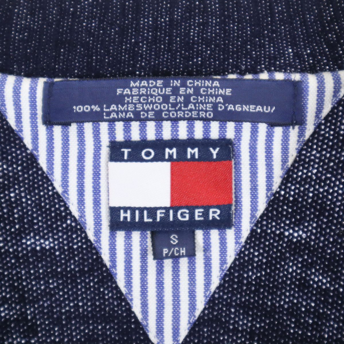 トミーヒルフィガー 90s オールド フラッグタグ 長袖 Vネック ウール ニット カーディガン S ネイビー TOMMY HILFIGER メンズ
