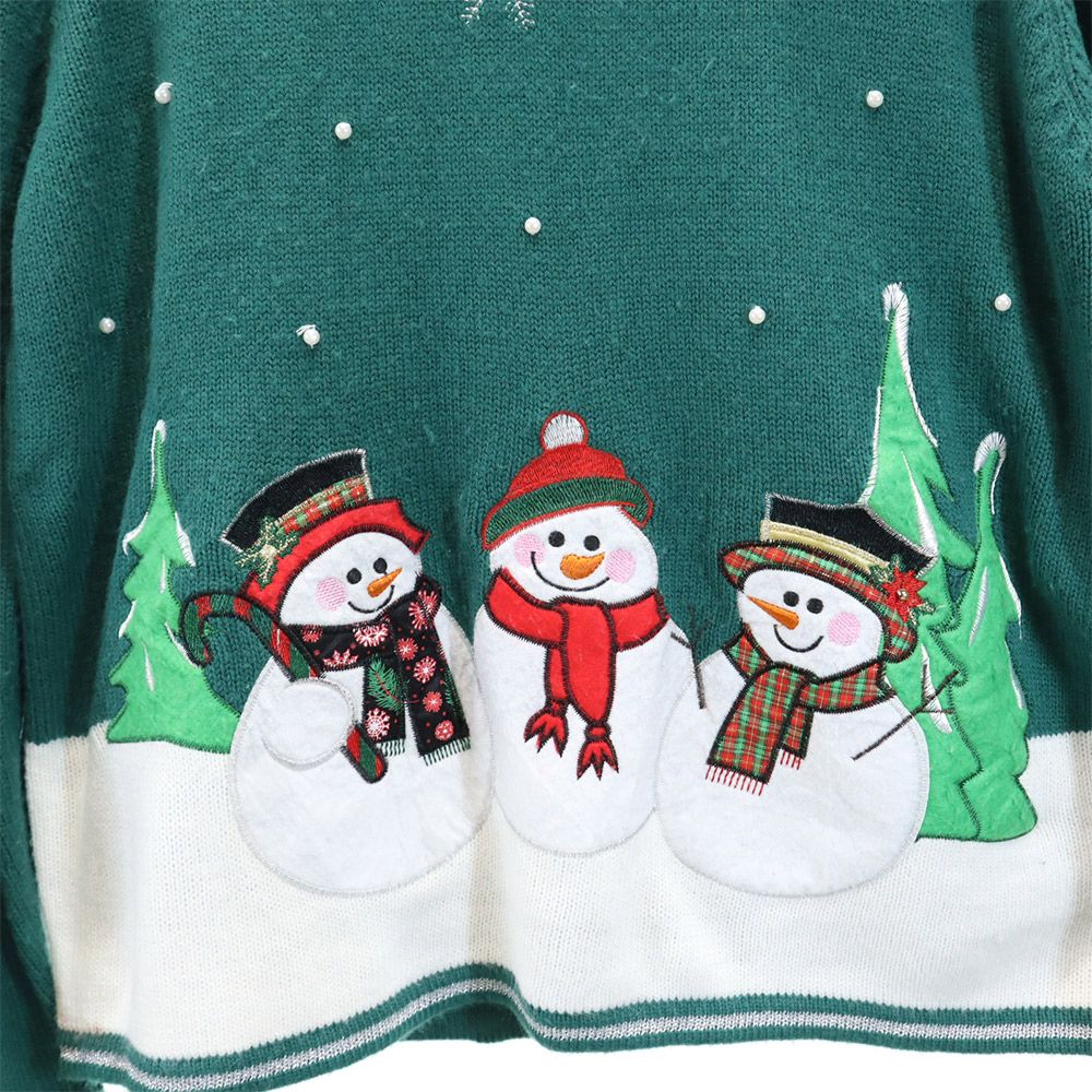 長袖 セーター L/G レッド ニット 雪だるま レディース