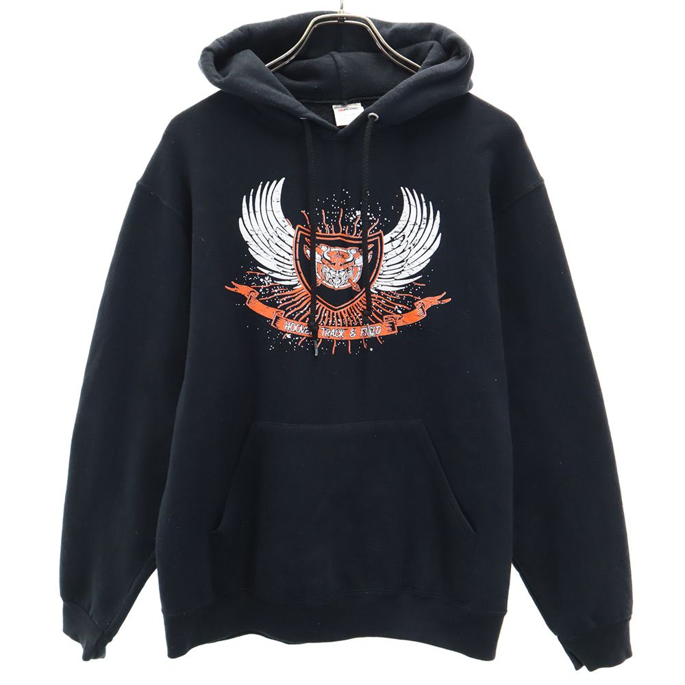 ジャージーズ プリント 長袖 スウェットパーカー M ブラック JERZEES プルオーバー 裏起毛 メンズ