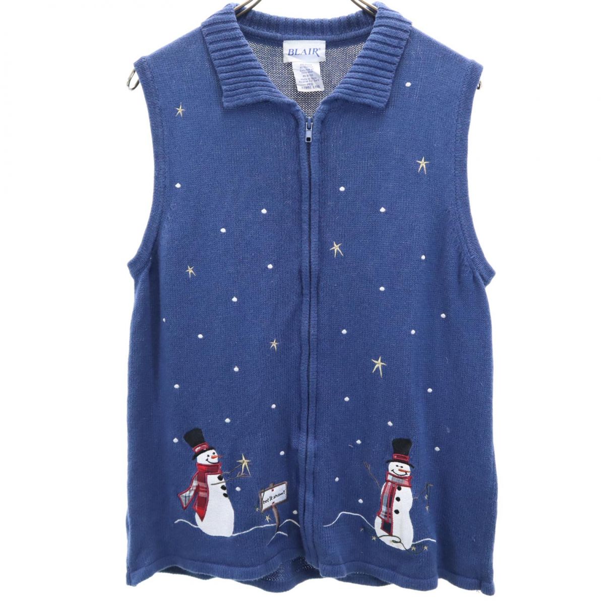 ブレアー 雪だるま ニットベスト M ブルー BLAIR レディース
