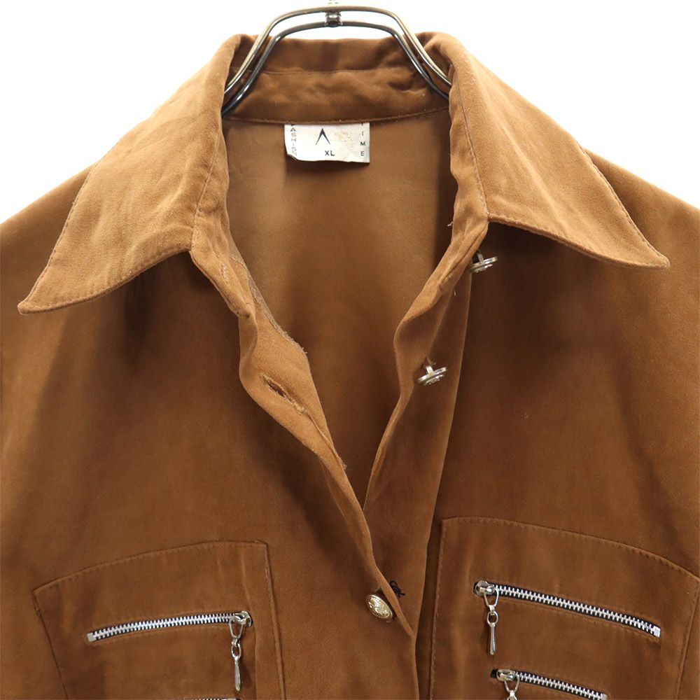 OLD オールド 90s 長袖 フェイクスウェード シャツ XL ブラウン系 メンズ
