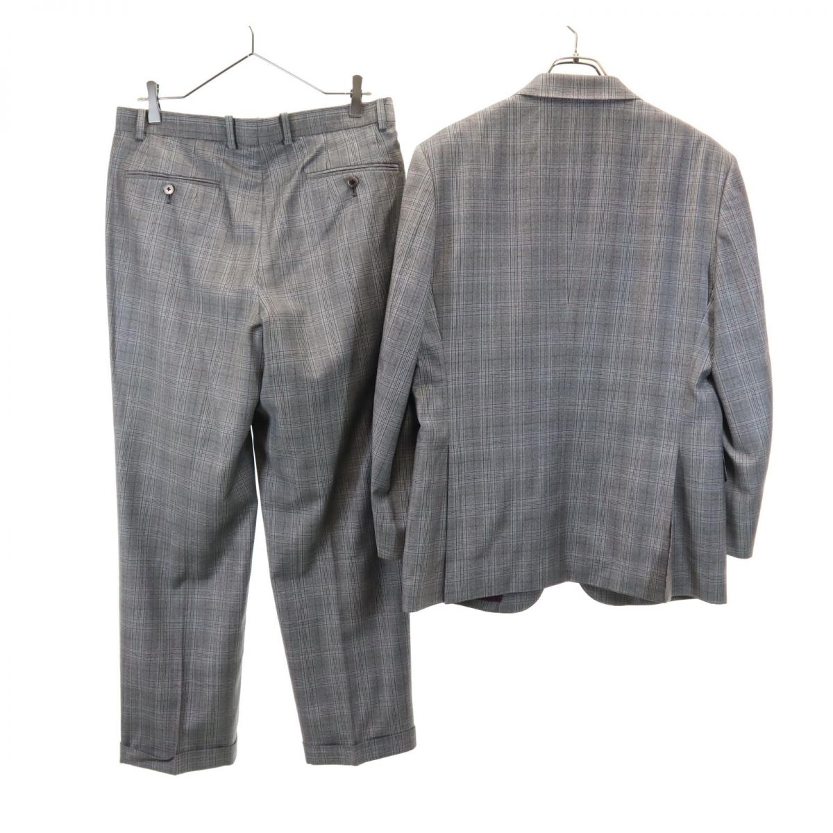 VISARUNO ビサルノ 日本製 ウール チェック柄 スーツ 上下 セットアップ 4M グレー メンズ