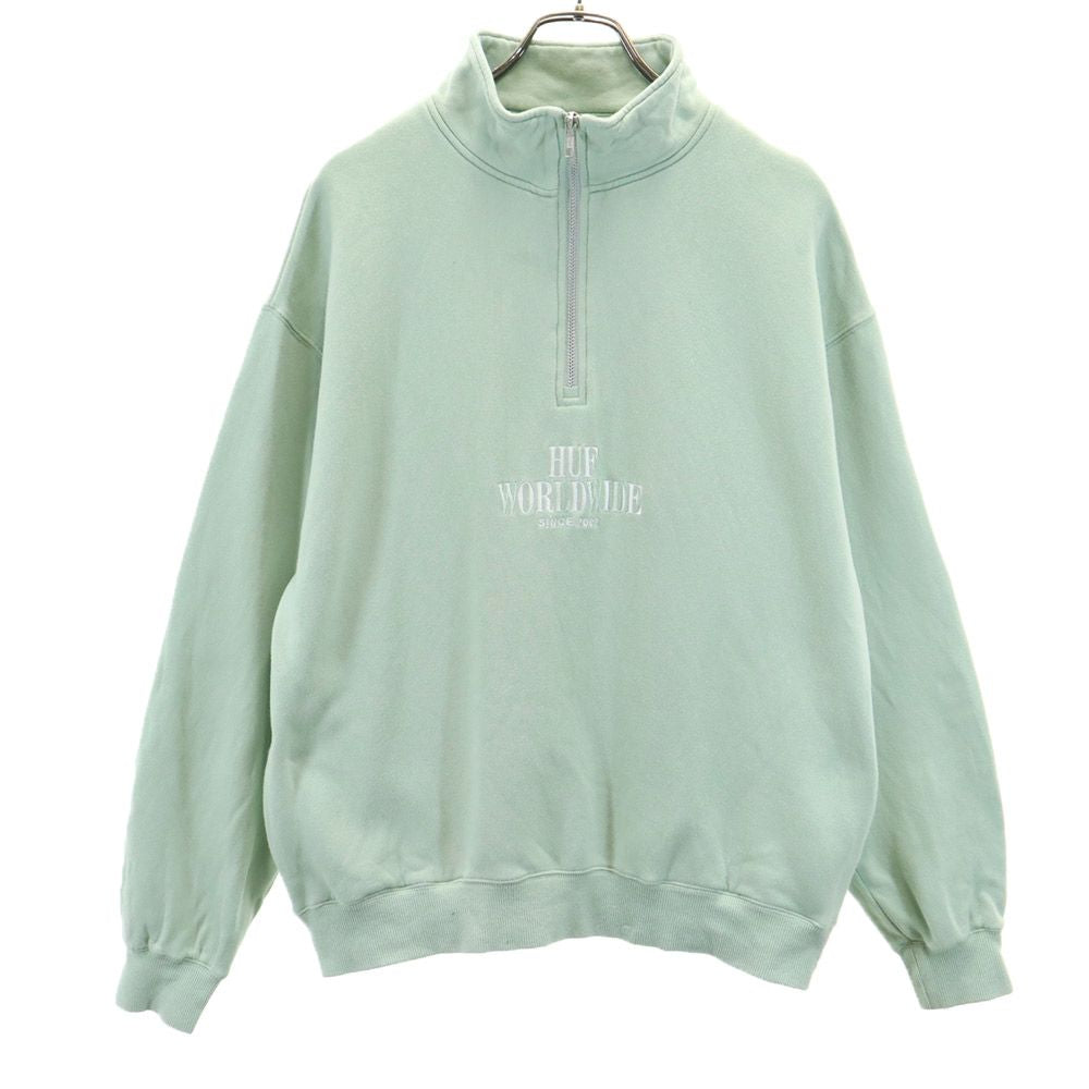ハフ 日本製 長袖 ハーフジップ トレーナー S グリーン系 HUF スウェット 裏起毛 刺繍 プルオーバー メンズ