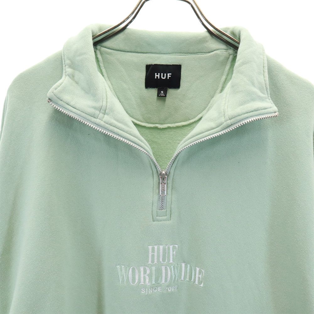 ハフ 日本製 長袖 ハーフジップ トレーナー S グリーン系 HUF スウェット 裏起毛 刺繍 プルオーバー メンズ