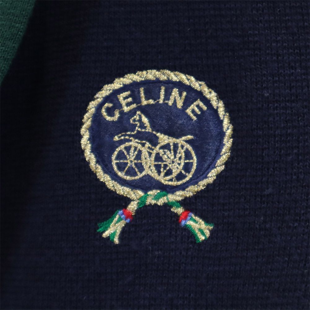 CELINE セリーヌ 日本製 ウールブレンド ニットジャケット 90cm ネイビー×グリーン ベビー キッズ