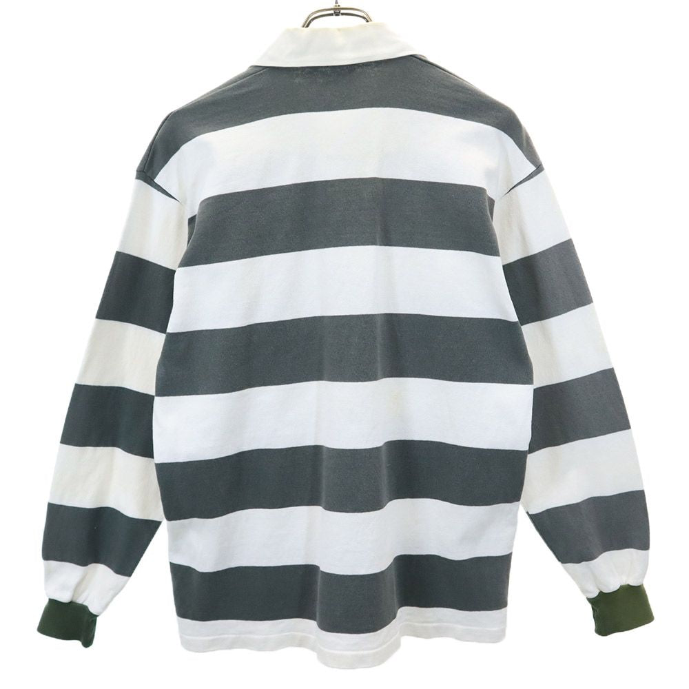 日本製 ボーダー柄 ラグビー 長袖 ラガーシャツ M グリーン系×ホワイト ジャージ メンズ