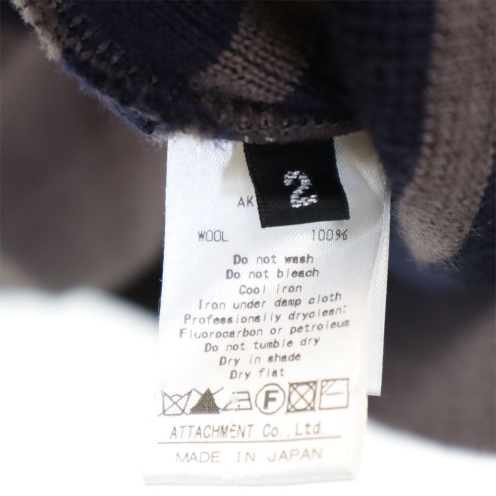 ATTACHMENT アタッチメント 日本製 ボーダー柄 長袖 ウール セーター 2 ブラウン ニット レディース