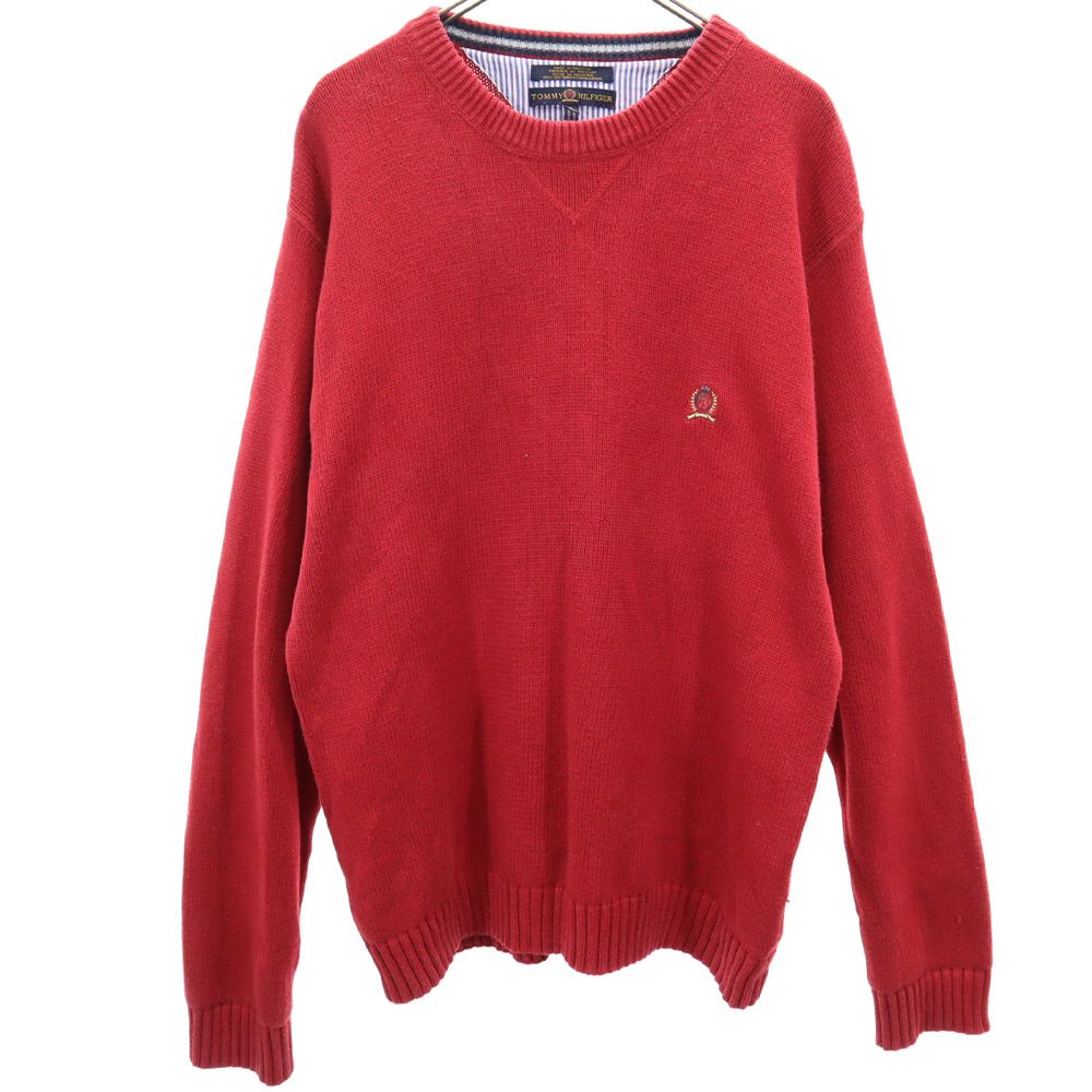 TOMMY HILFIGER トミーヒルフィガー 長袖 セーター XL レッド コットン ニット メンズ