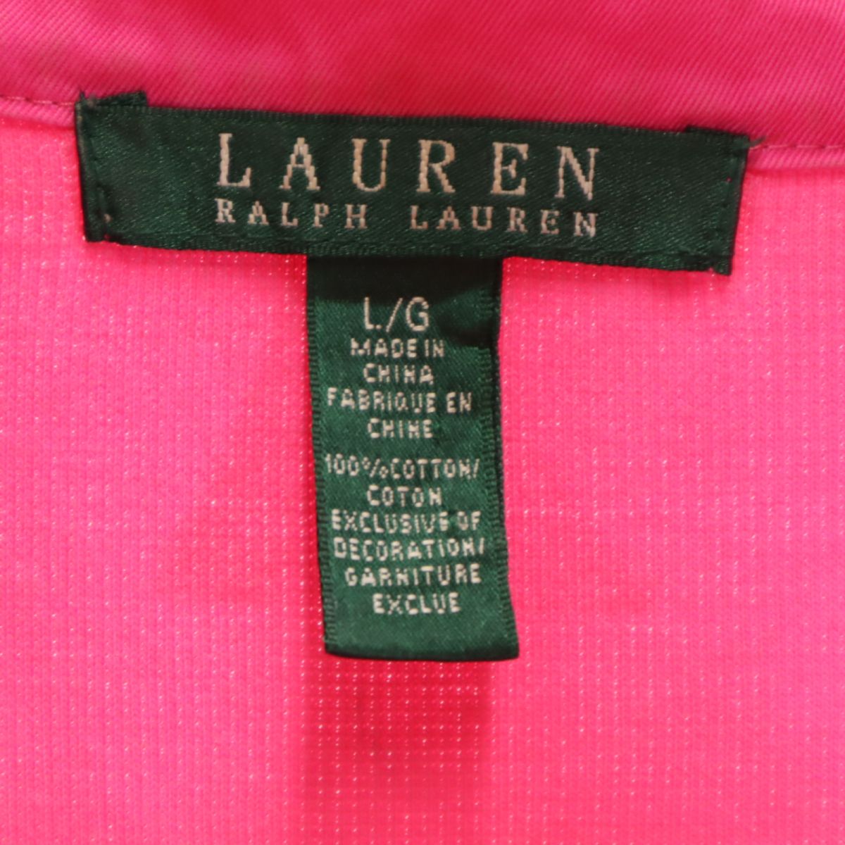 RALPH LAUREN ラルフローレン 長袖 ハーフボタン トレーナー L/G ピンク系 レディース