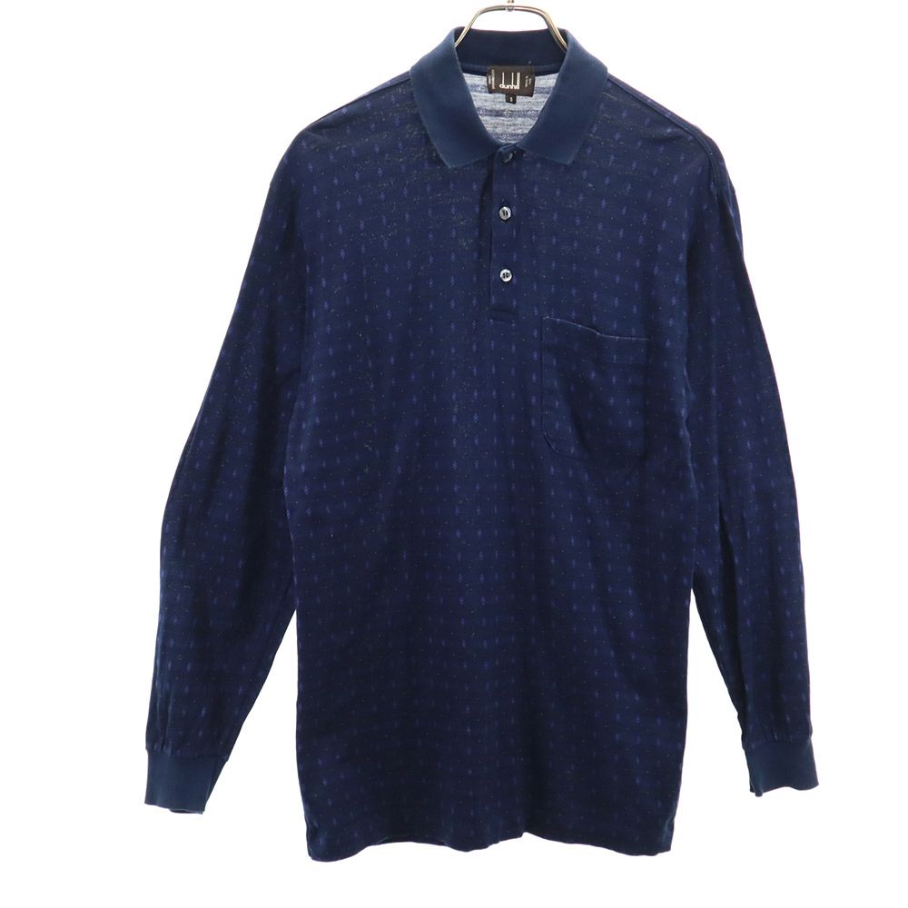 Dunhill ダンヒル イタリア製 総柄 長袖 ポロシャツ S ネイビー メンズ