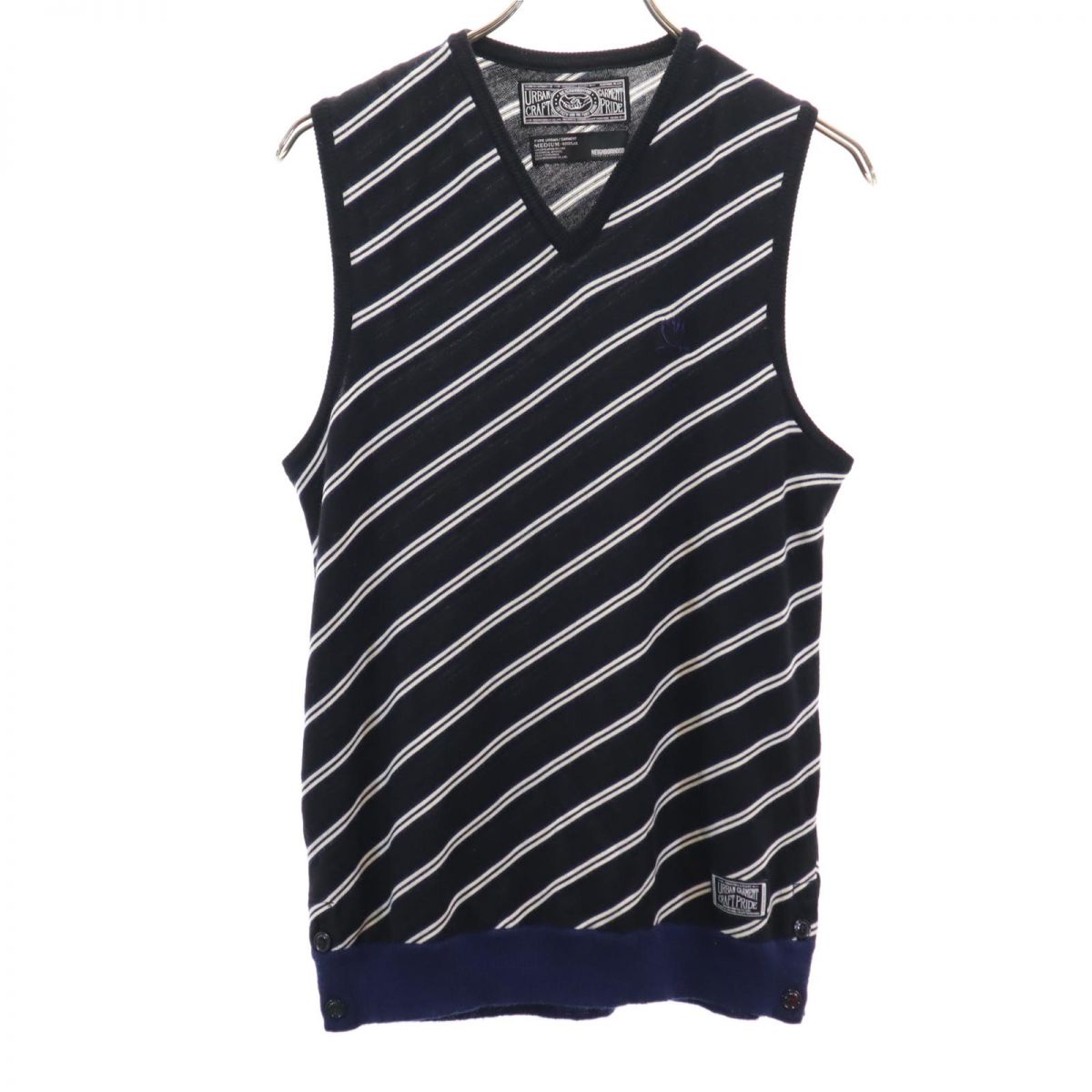 NEIGHBORHOOD ネイバーフッド アーバンガーメント 斜めボーダー柄 Vネック ウール ニットベスト M ブラック系 URBAN GARMENT レディース