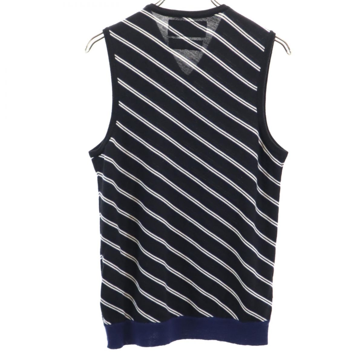 NEIGHBORHOOD ネイバーフッド アーバンガーメント 斜めボーダー柄 Vネック ウール ニットベスト M ブラック系 URBAN GARMENT レディース