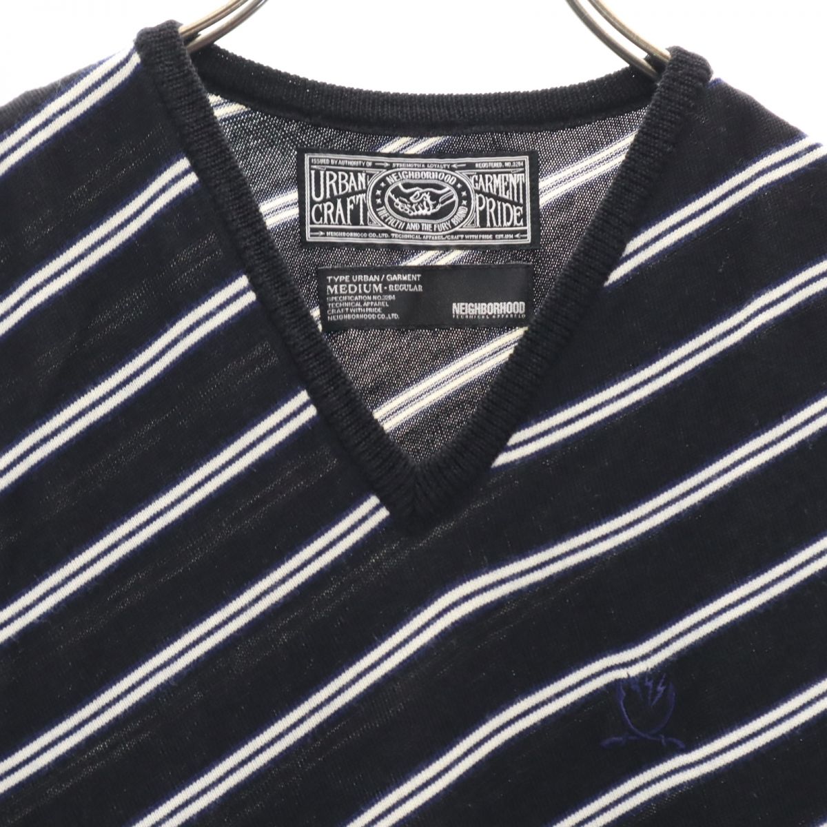 NEIGHBORHOOD ネイバーフッド アーバンガーメント 斜めボーダー柄 Vネック ウール ニットベスト M ブラック系 URBAN GARMENT レディース
