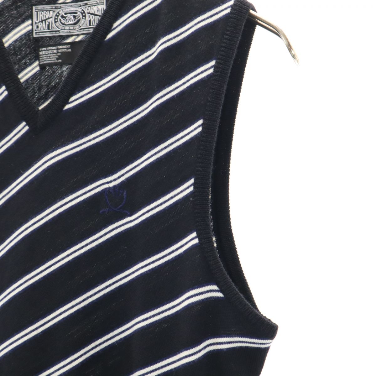 NEIGHBORHOOD ネイバーフッド アーバンガーメント 斜めボーダー柄 Vネック ウール ニットベスト M ブラック系 URBAN GARMENT レディース