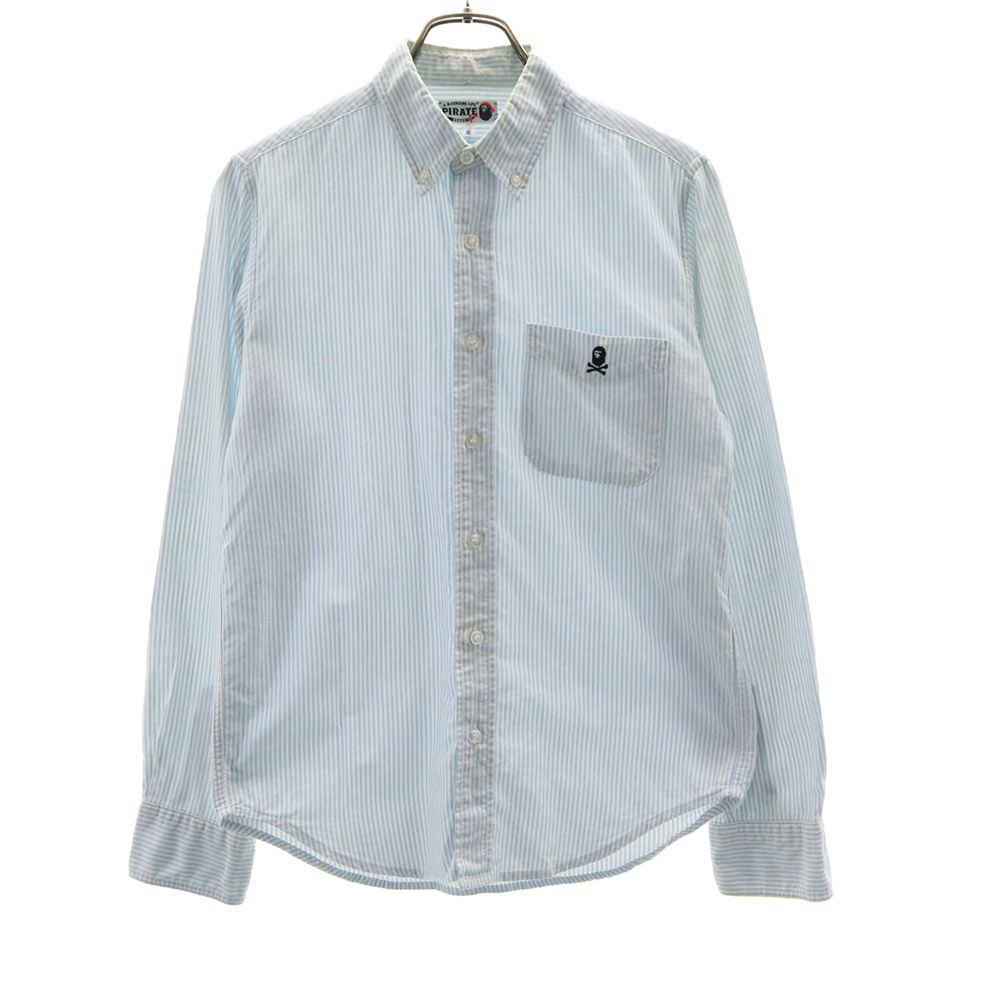 A BATHING APE アベイシングエイプ ストライプ 長袖 ボタンダウンシャツ S ブルー系 メンズ